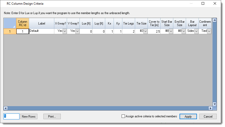 RC Column Design Criteria