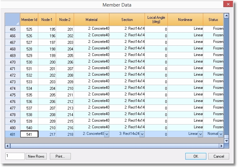 Member data for beam 541