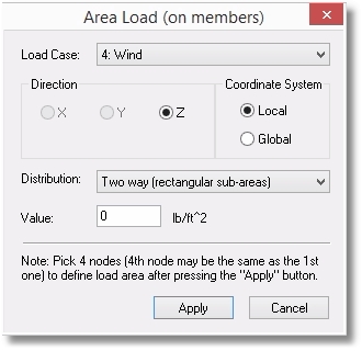 Area load dialog