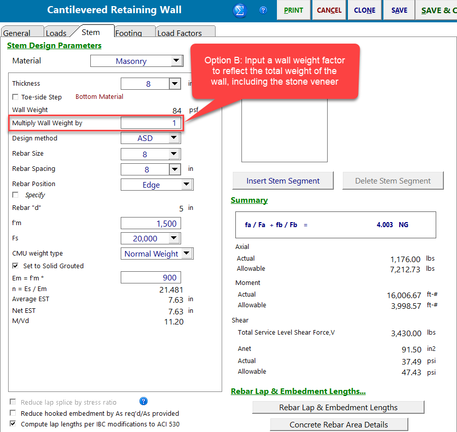 CRW - Accounting for Weight of Finishes - Option B