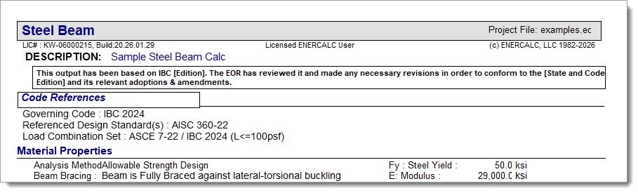 Building Code Information - State-Specific Code Compliance Note Report