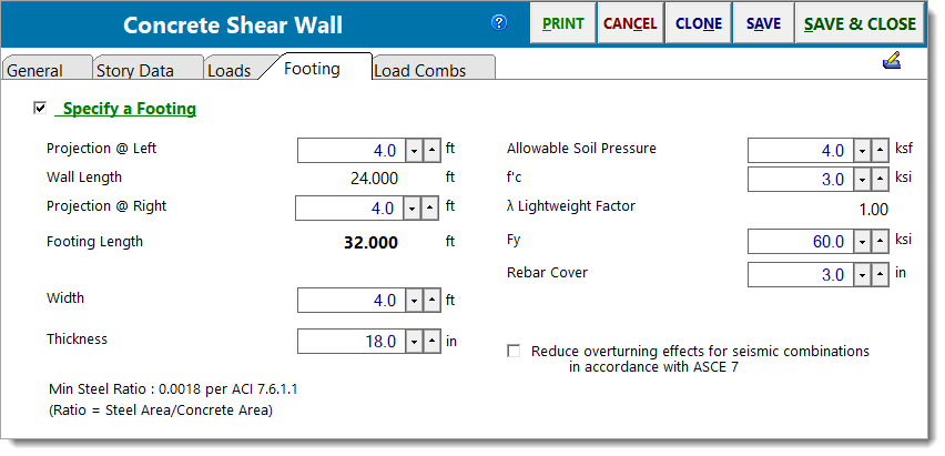 Concrete Shear Wall - Footing