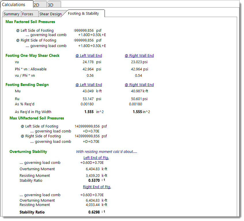 Concrete Shear Wall - Footing & Stability