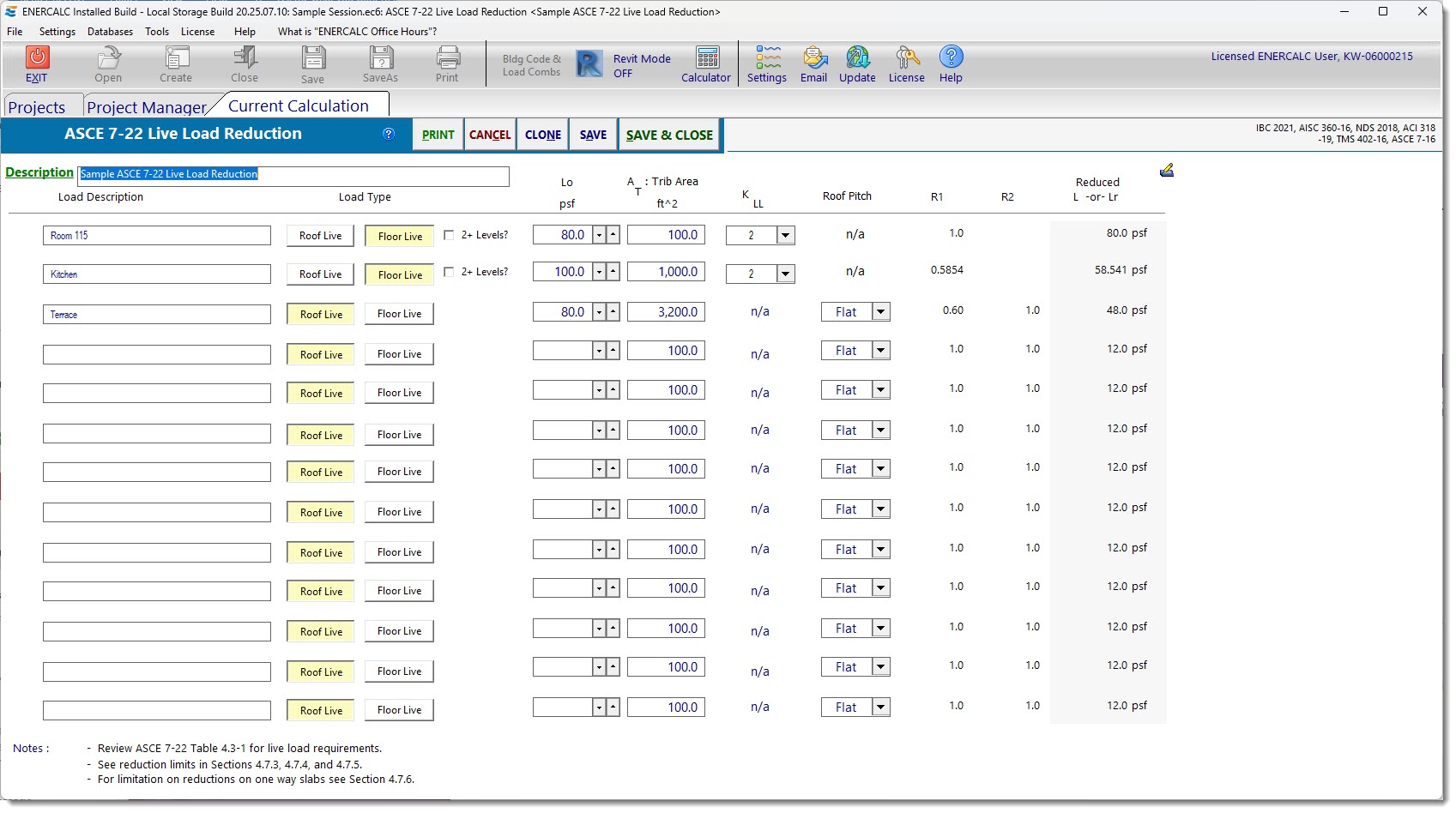 ASCE 7-22 Live Load Reduction