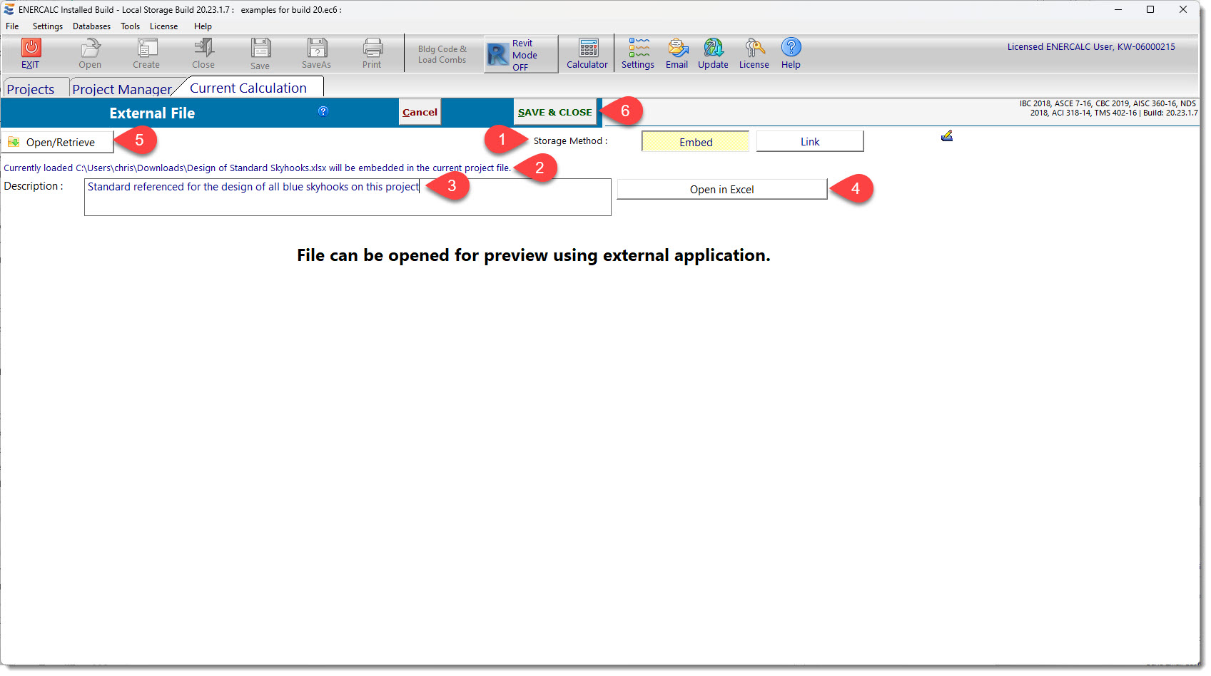 External Item screen