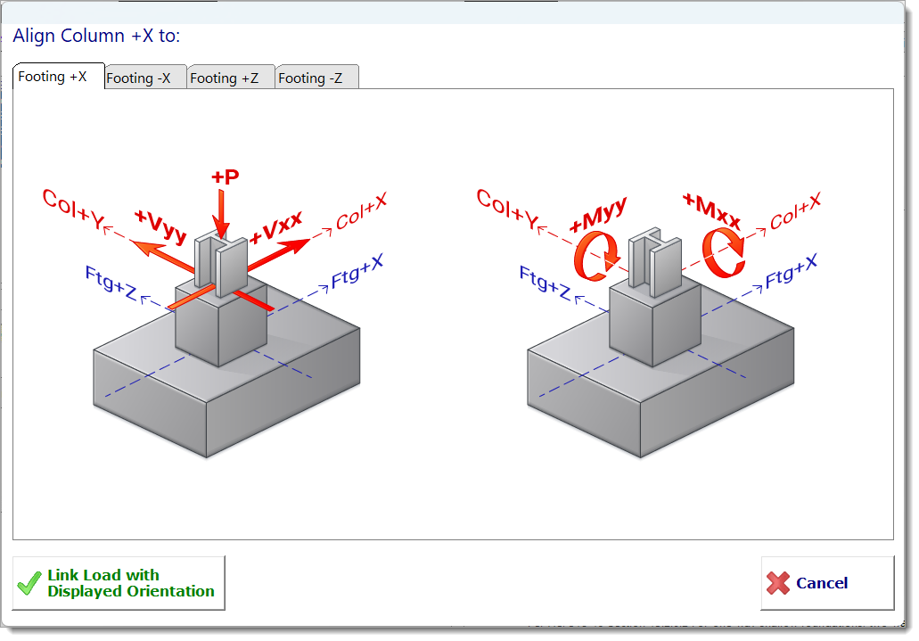 Linked Loads - Linking Settings - General Footing - Info