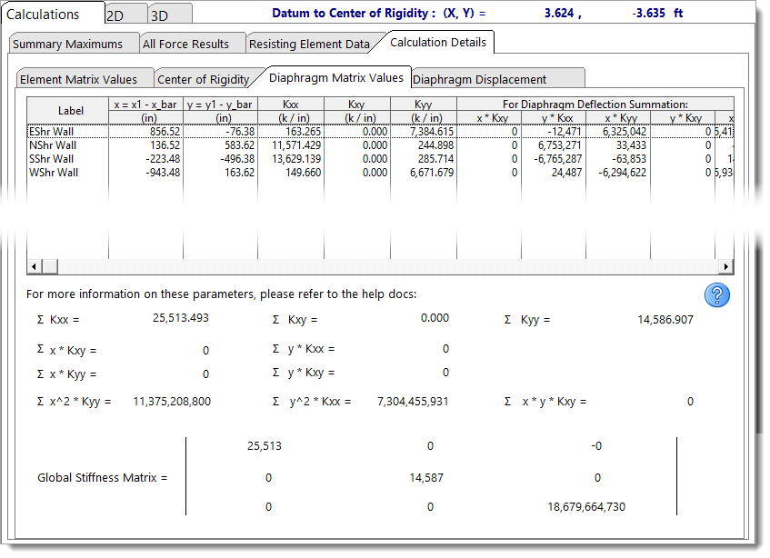 TAoRD - Calculation Details - Diaphragm Matrix Values