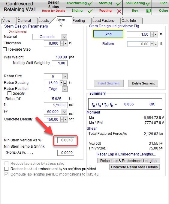 Minimum Vertical Steel Input