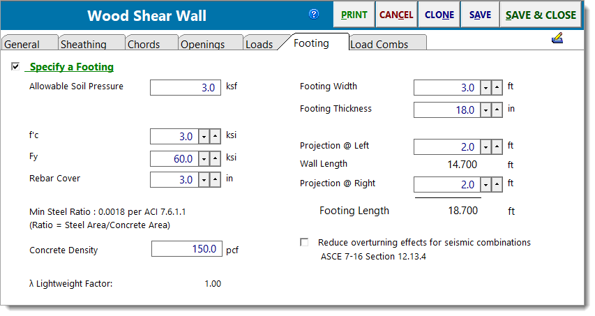 Wood Shear Wall - Footing