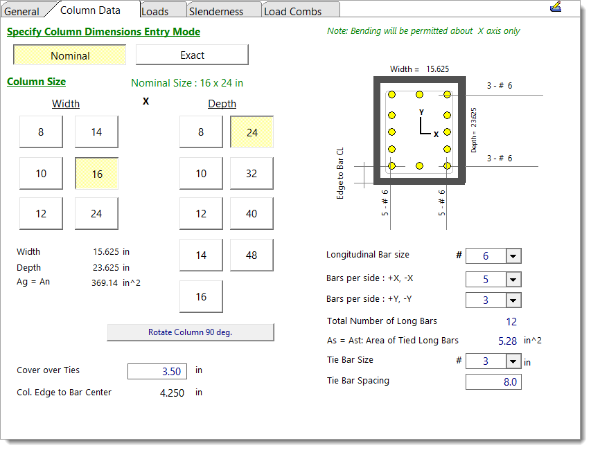 Masonry Column - Column Data