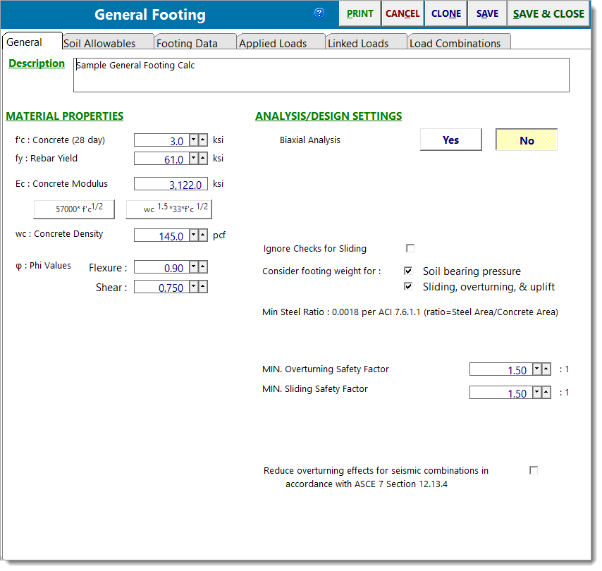 General Footing - General