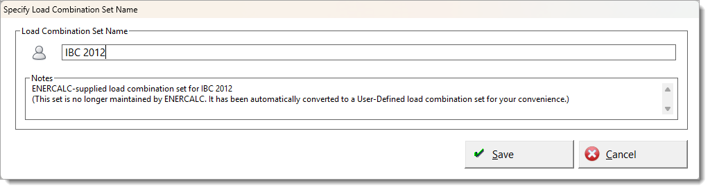 Load Combination Database - Edit Set