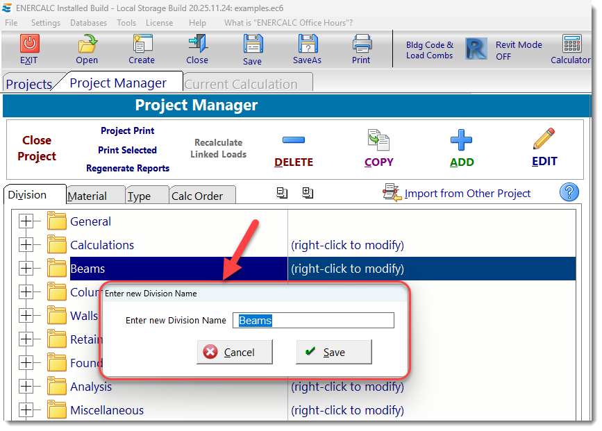 Project Manager - Change Division Name