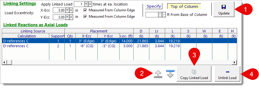 Linked Loads - Linked Reactions for Columns