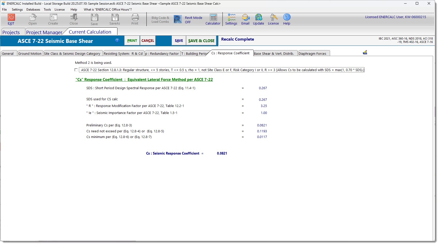 ASCE 7-22 Seismic Base Shear Response Coefficient