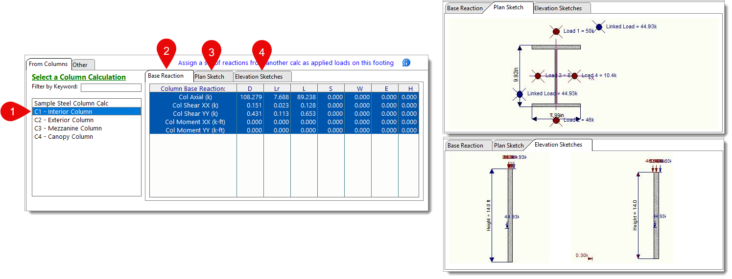 Linked Loads - Calcs & Column Reactions