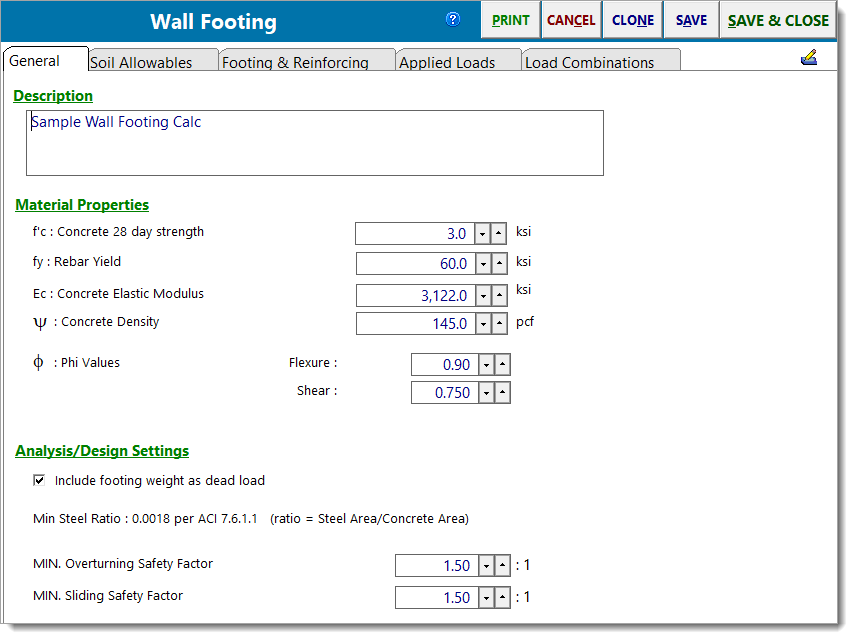 Wall Footing - General