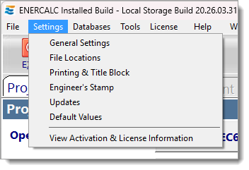 Settings Menu