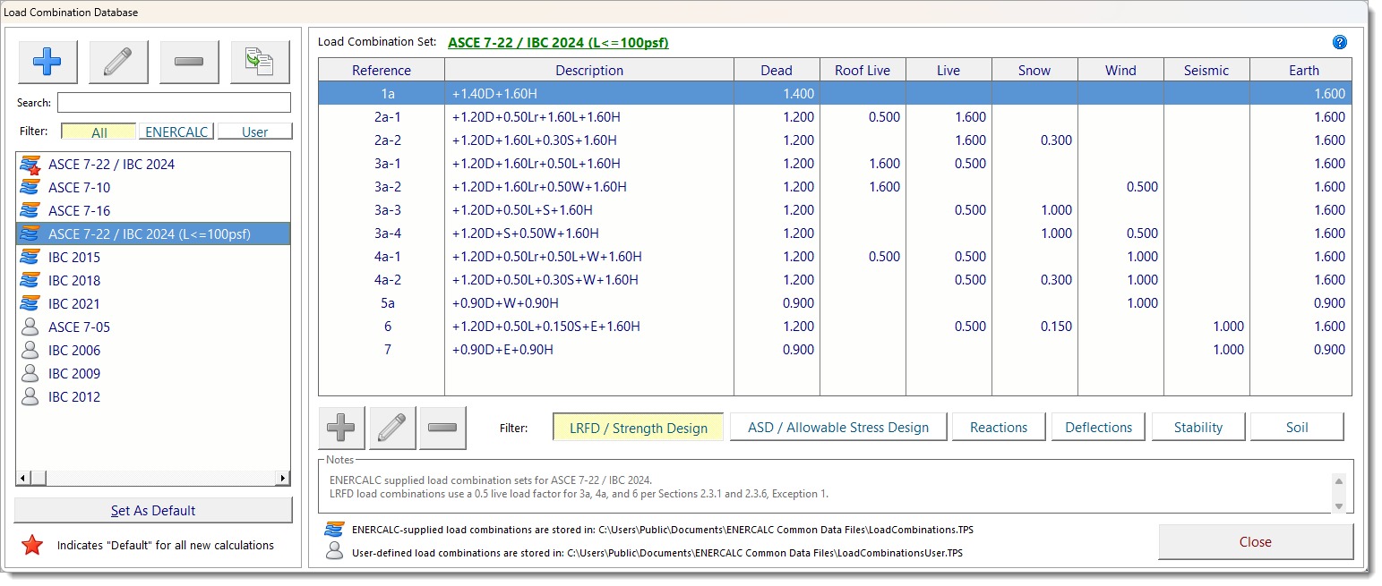 Load Combination Database
