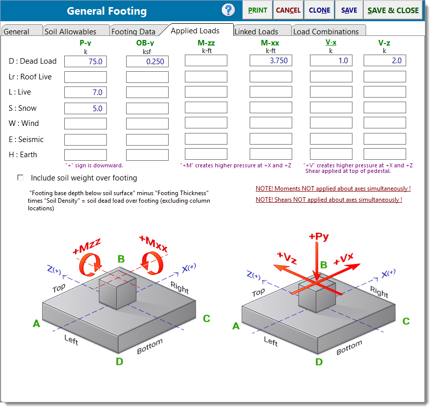 General Footing - Applied Loads