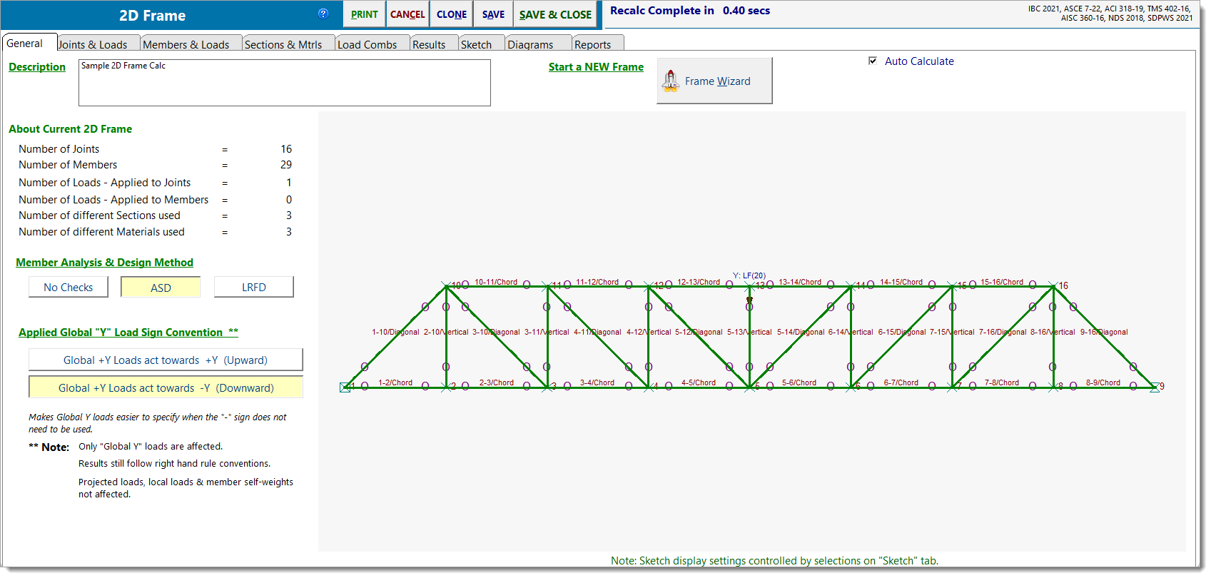 2D Frame - General tab