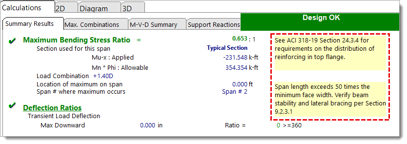 Concrete Beam - Summary Results - Warnings