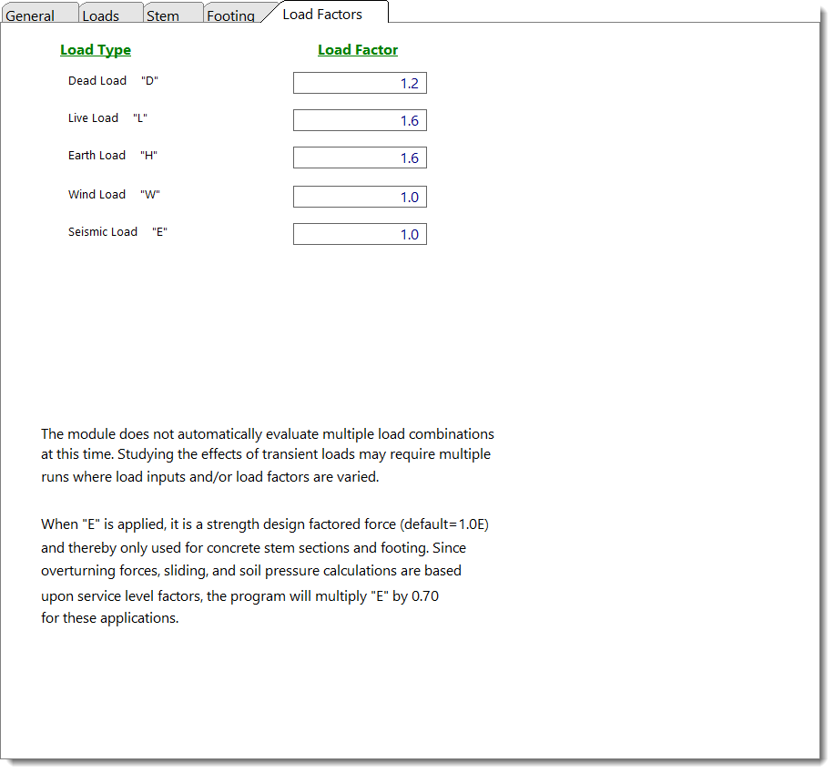 All Retaining Walls - Load Factors
