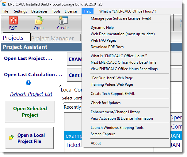 Help Dropdown Menu