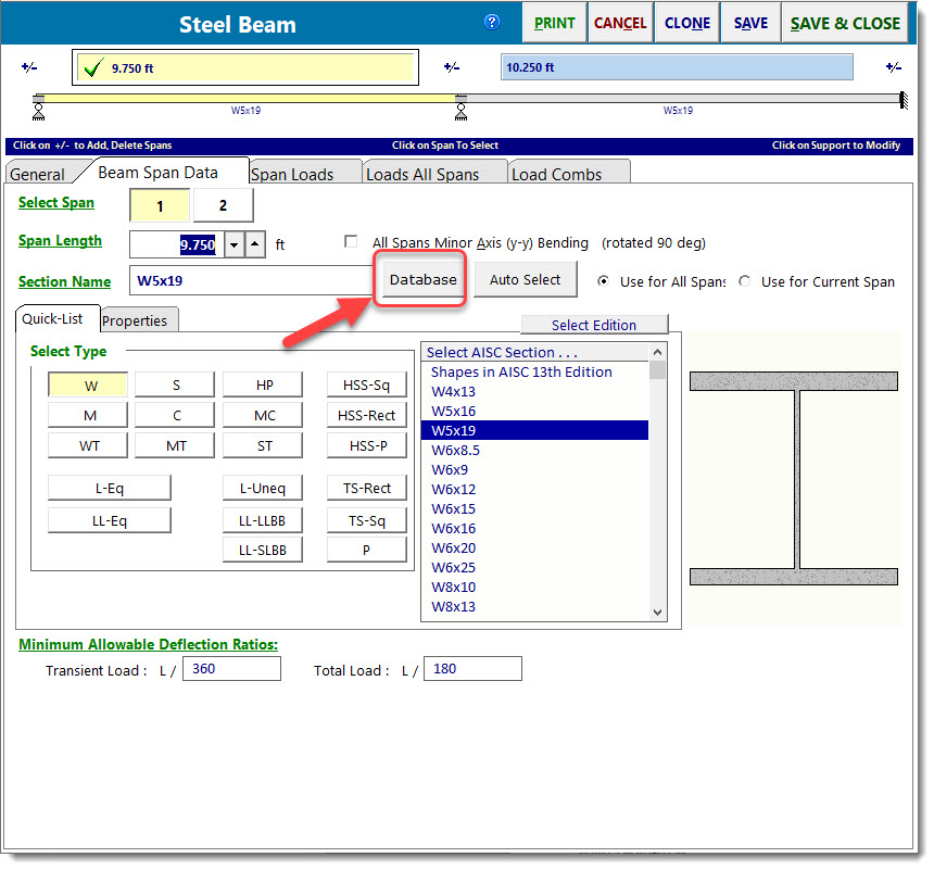 Database button in SB