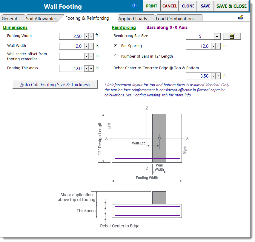 Wall Footing - Footing & Reinforcing