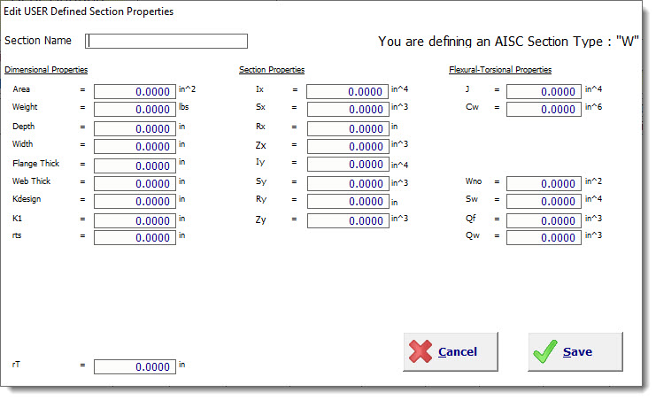 Edit User Defined Section Properties